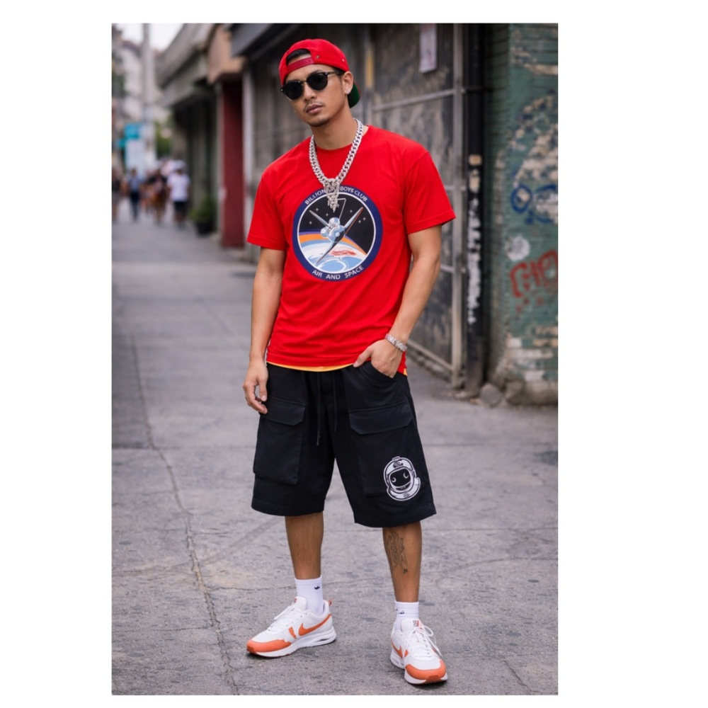 Billionaire Boys Club Men’s Red Air & Space Short Sleeve Graphic T-Shirt
